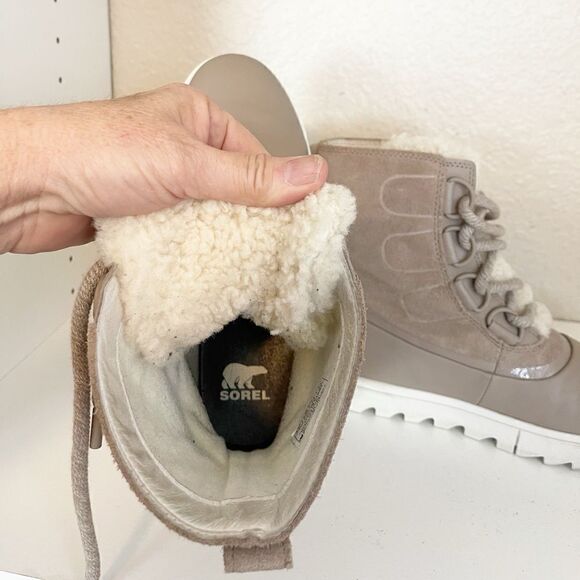 Sorel Joan of Arctic Next Lite taupe tan fur lined wedge waterproof snowboot 7.5 - Picture 11 of 12